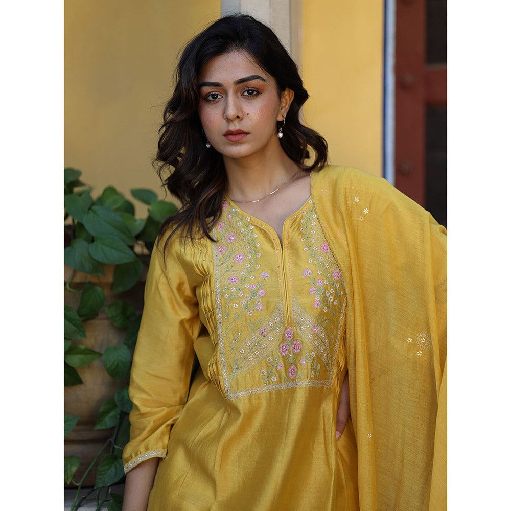 Tatwa Designs Mustard Half Lily Kurta with Pant & Dupatta (Set of 3)