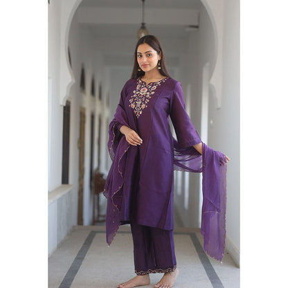 Tatwa Designs Purple Floral Bouquet Kurta with Pant & Dupatta (Set of 3)