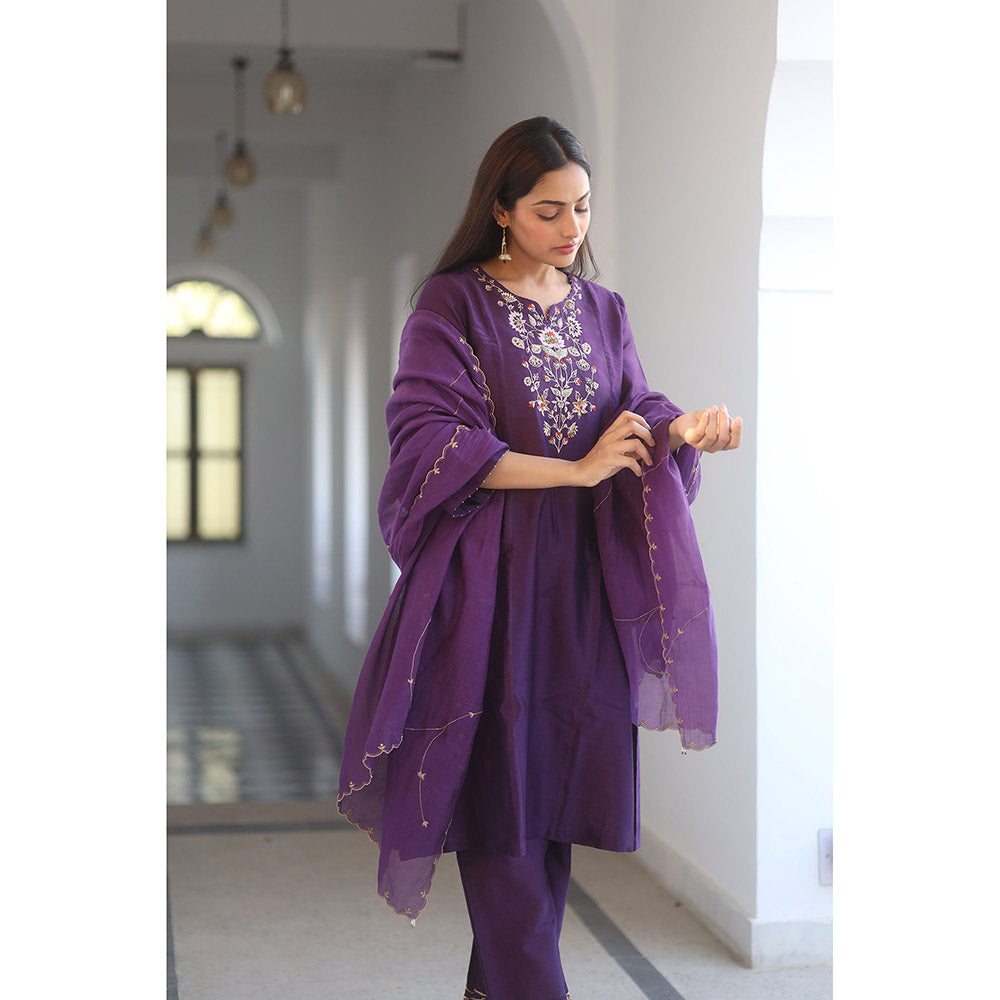 Tatwa Designs Purple Floral Bouquet Kurta with Pant & Dupatta (Set of 3)