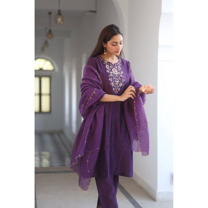 Tatwa Designs Purple Floral Bouquet Kurta with Pant & Dupatta (Set of 3)