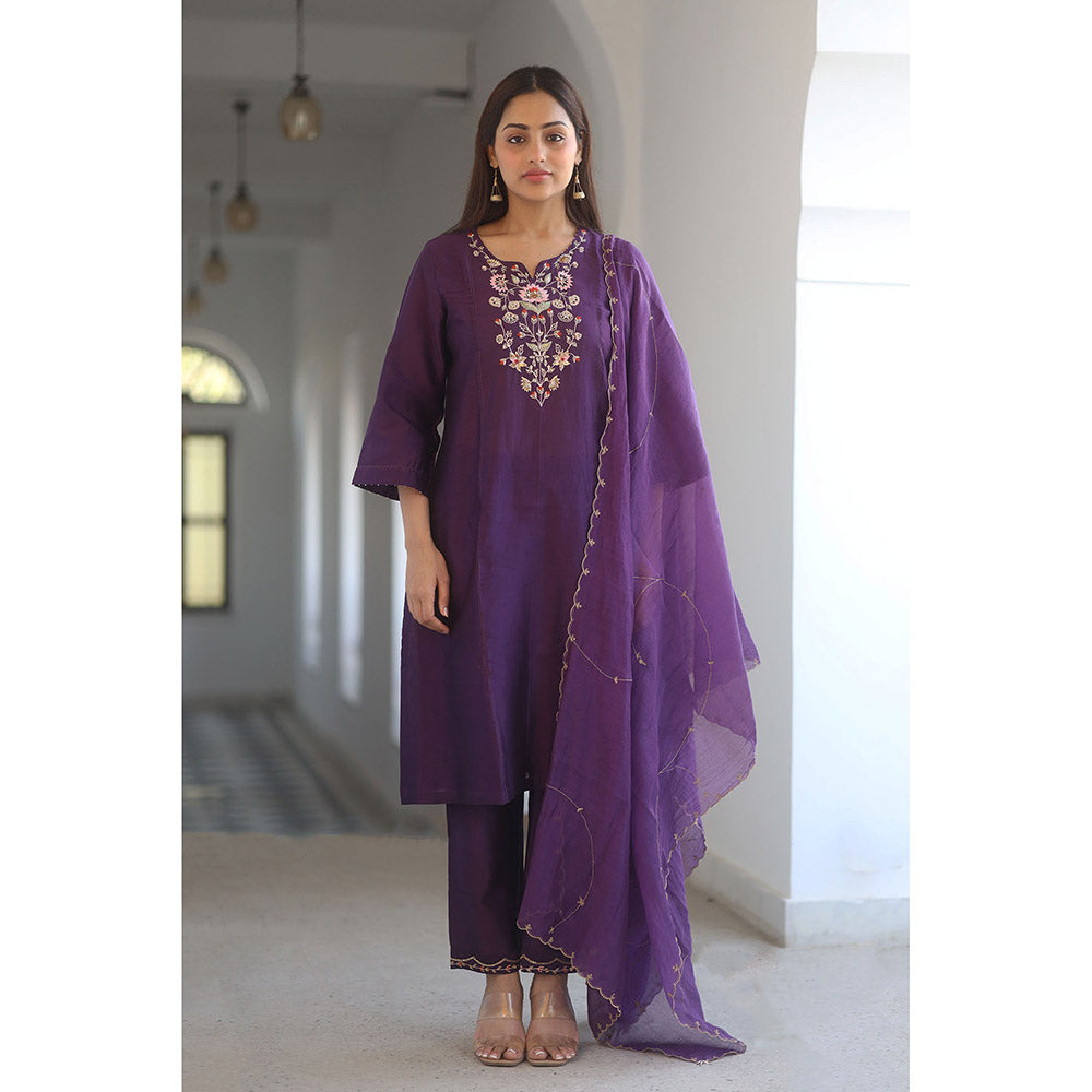Tatwa Designs Purple Floral Bouquet Kurta with Pant & Dupatta (Set of 3)