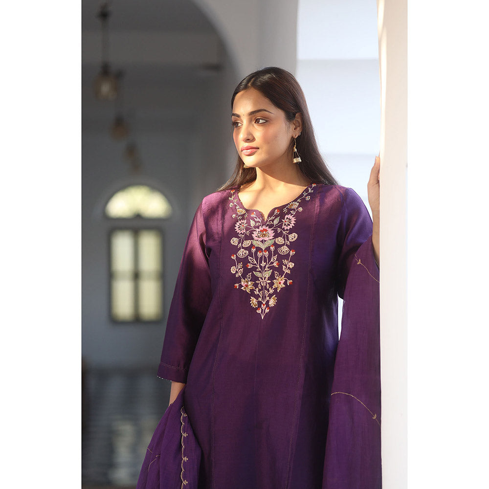 Tatwa Designs Purple Floral Bouquet Kurta with Pant & Dupatta (Set of 3)