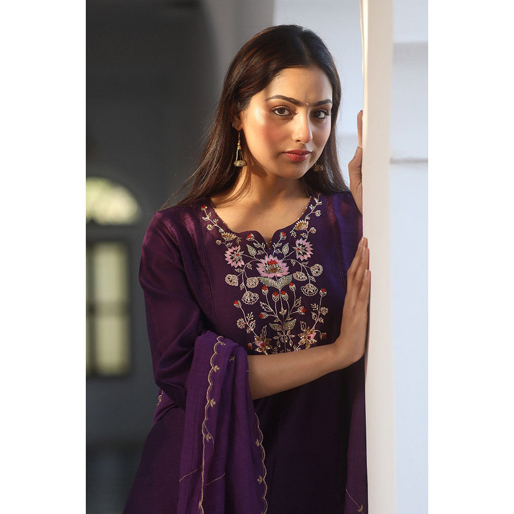Tatwa Designs Purple Floral Bouquet Kurta with Pant & Dupatta (Set of 3)