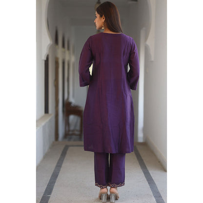 Tatwa Designs Purple Floral Bouquet Kurta with Pant & Dupatta (Set of 3)