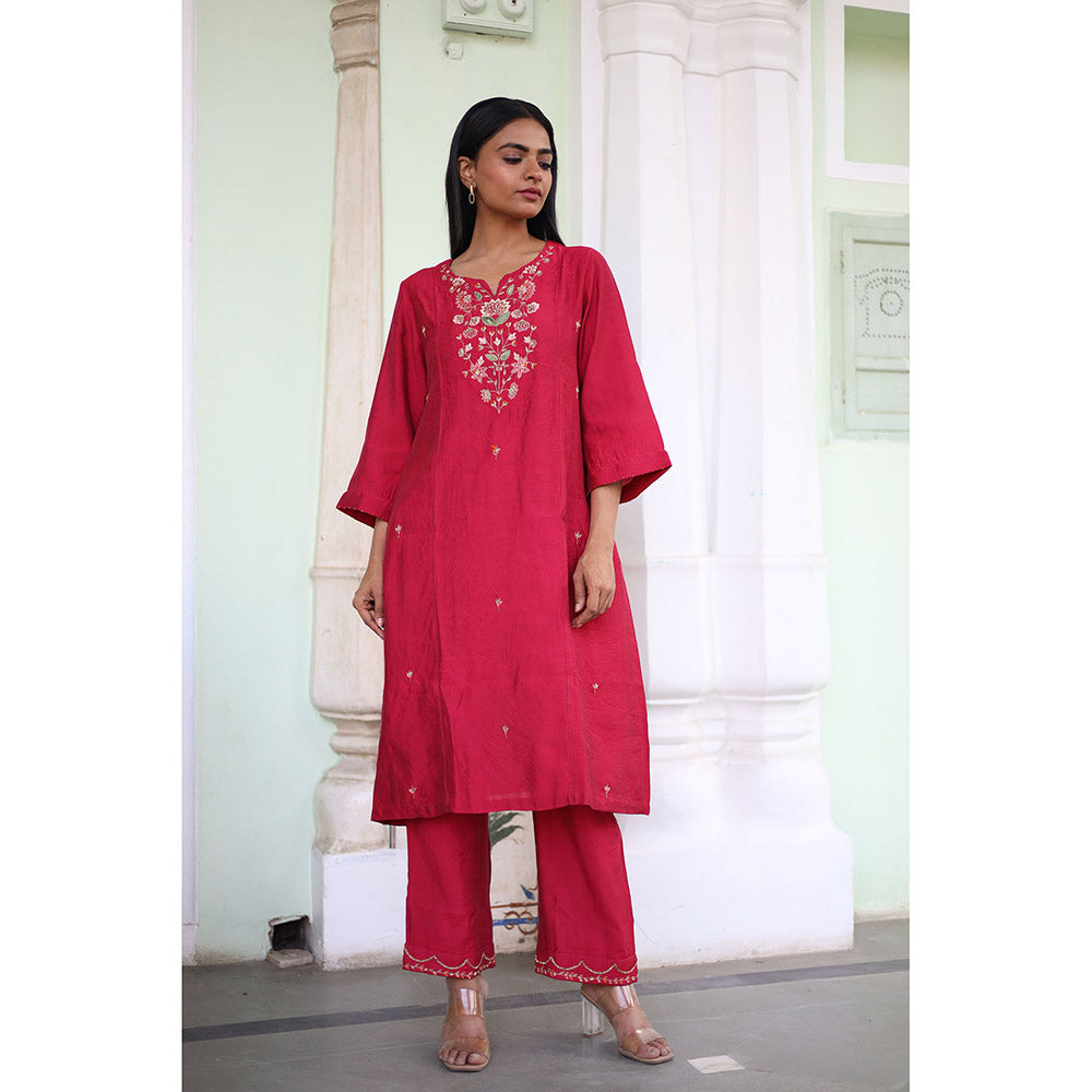 Tatwa Designs Red Floral Bouquet Kurta with Pant & Dupatta (Set of 3)