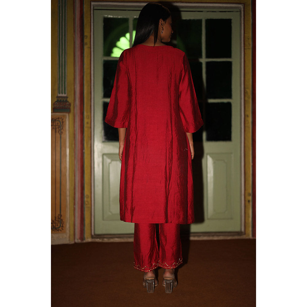 Tatwa Designs Red Floral Bouquet Kurta with Pant & Dupatta (Set of 3)