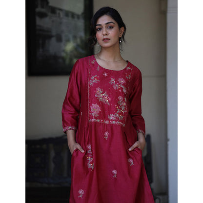 Tatwa Designs Magenta Pink Dream Garden Kurta with Pant & Dupatta (Set of 3)