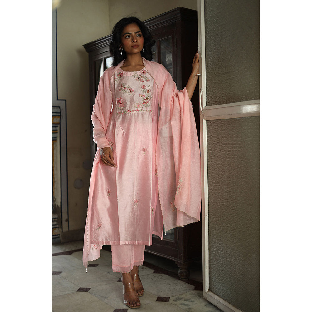 Tatwa Designs Blush Pink Dream Garden Kurta with Pant & Dupatta (Set of 3)