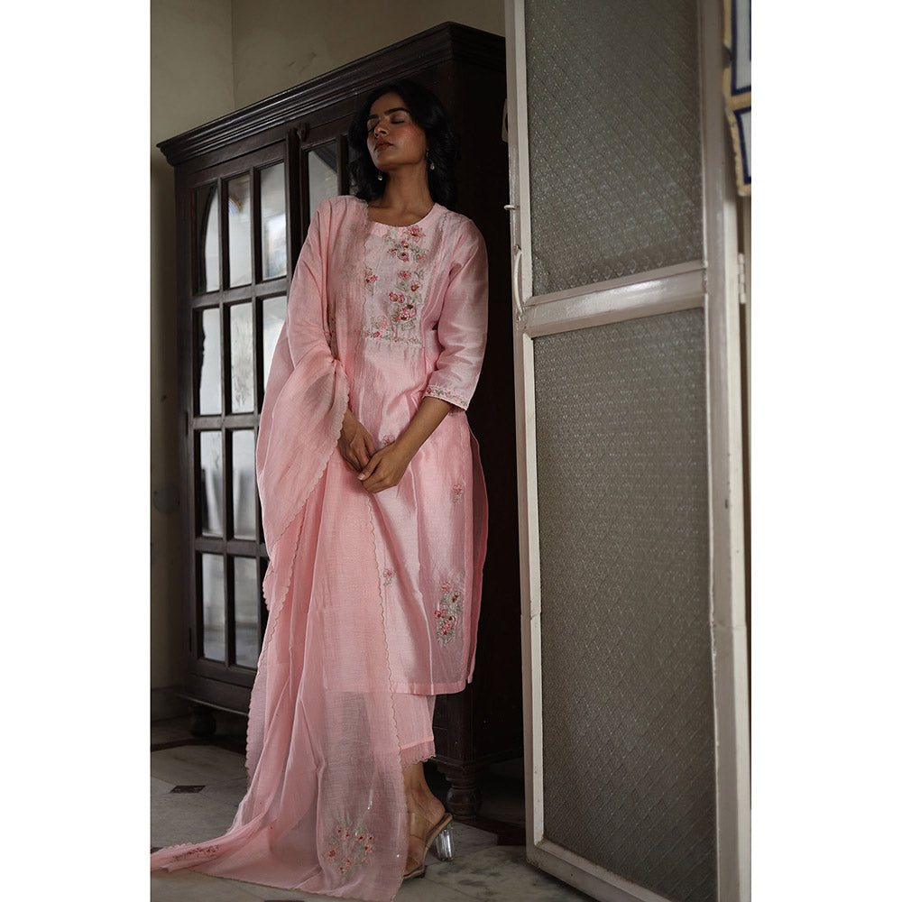 Tatwa Designs Blush Pink Dream Garden Kurta with Pant & Dupatta (Set of 3)