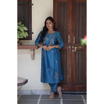 Tatwa Designs Prussian Blue Dream Garden Kurta with Pant & Dupatta (Set of 3)