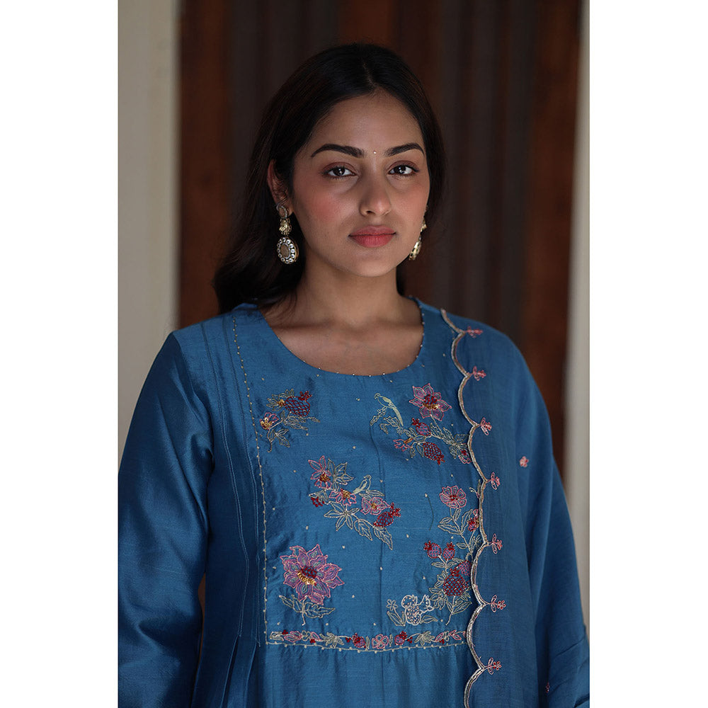 Tatwa Designs Prussian Blue Dream Garden Kurta with Pant & Dupatta (Set of 3)