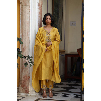 Tatwa Designs Mustard Guldasta Heritage Kurta with Pant & Dupatta (Set of 3)