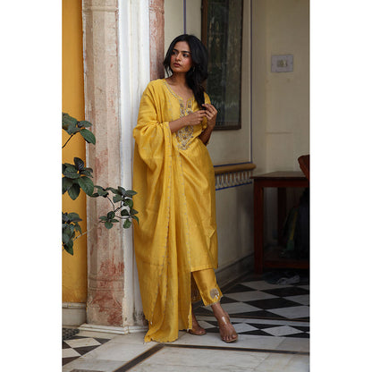 Tatwa Designs Mustard Guldasta Heritage Kurta with Pant & Dupatta (Set of 3)