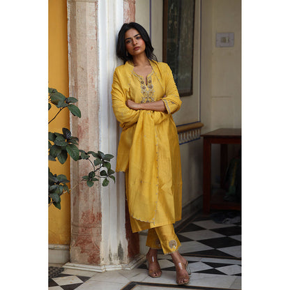 Tatwa Designs Mustard Guldasta Heritage Kurta with Pant & Dupatta (Set of 3)