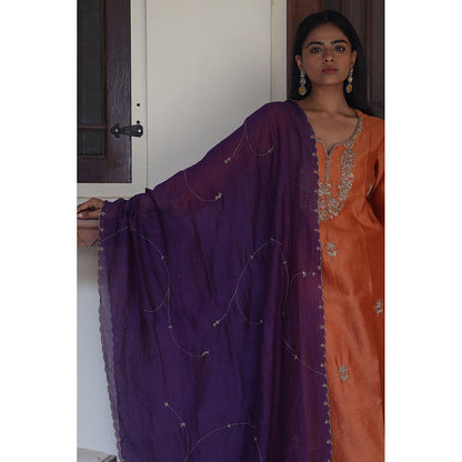 Tatwa Designs Orange Peonies and Parrot Kurta with Pant & Dupatta (Set of 3)