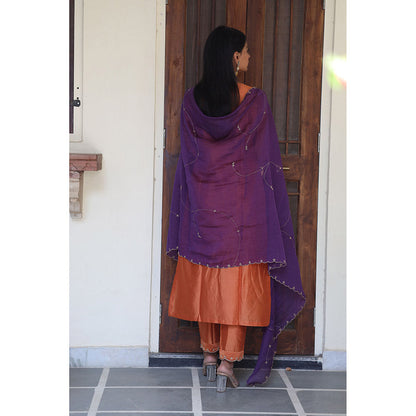 Tatwa Designs Orange Peonies and Parrot Kurta with Pant & Dupatta (Set of 3)