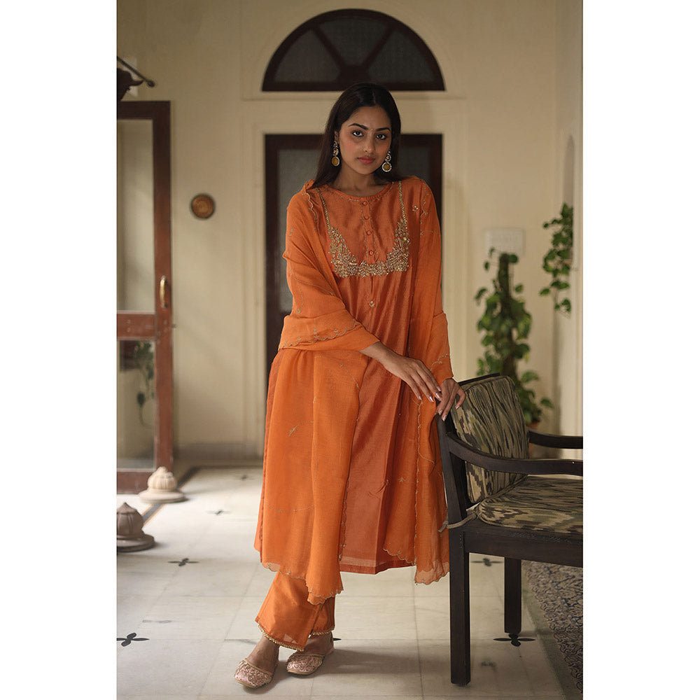 Tatwa Designs Orange Moss Basket Kurta with Pant & Dupatta (Set of 3)