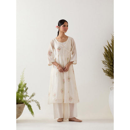 Tatwa Designs White Angrakha Printed Angrakha Kurta with Palazzo and Slip (Set of 3)
