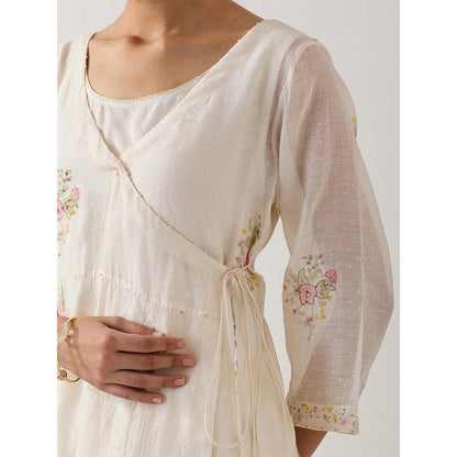 Tatwa Designs White Angrakha Printed Angrakha Kurta with Palazzo and Slip (Set of 3)