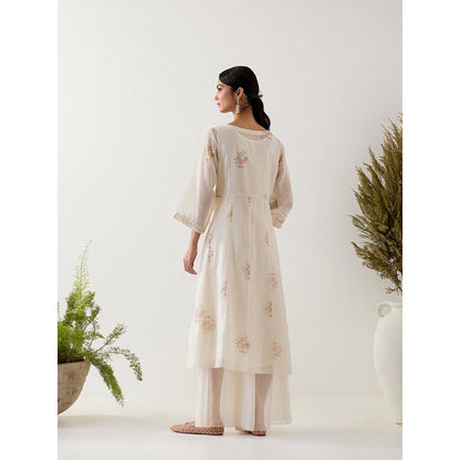 Tatwa Designs White Angrakha Printed Angrakha Kurta with Palazzo and Slip (Set of 3)