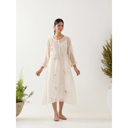 Tatwa Designs White Floral Applique Dress with Slip (Set of 2)