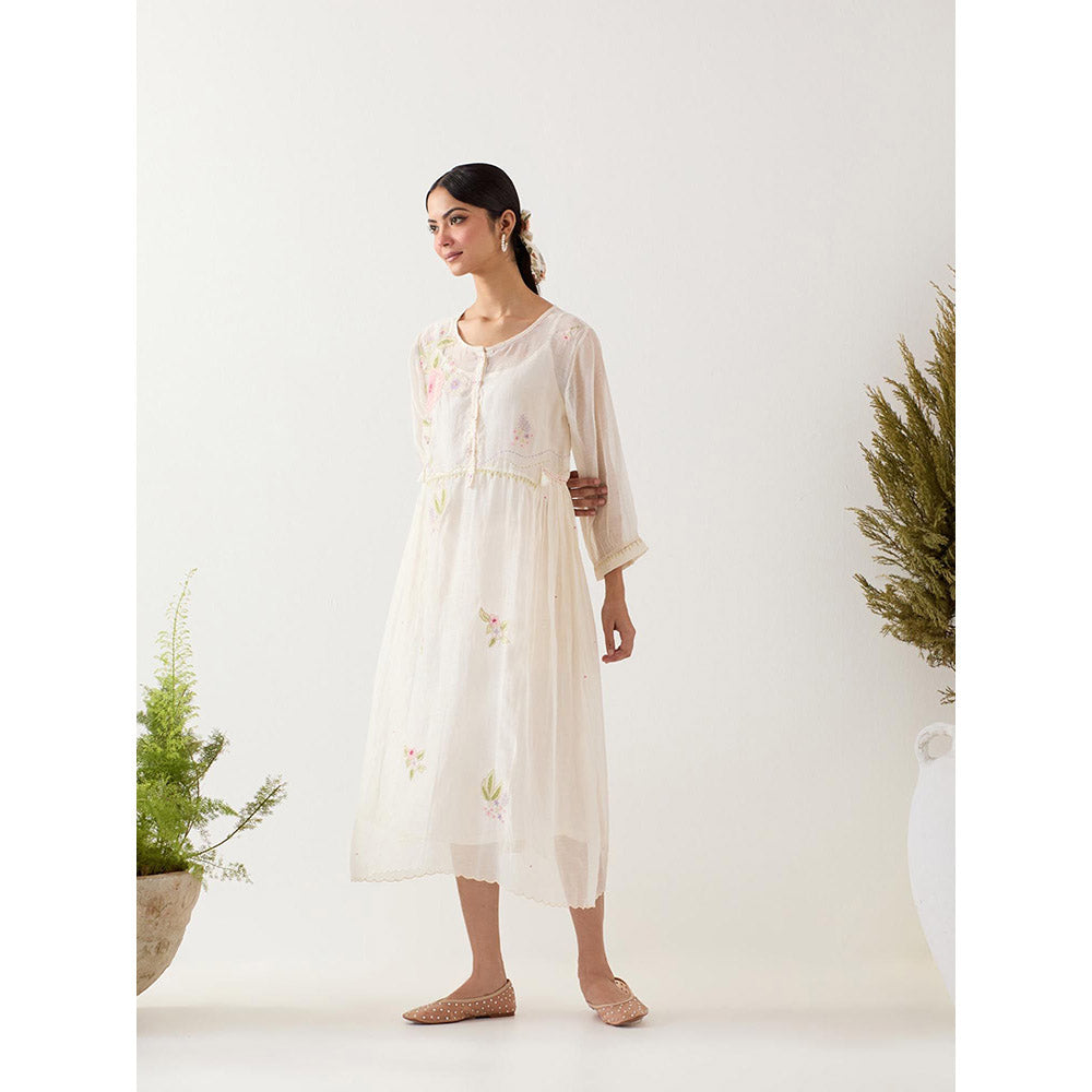 Tatwa Designs White Floral Applique Dress with Slip (Set of 2)