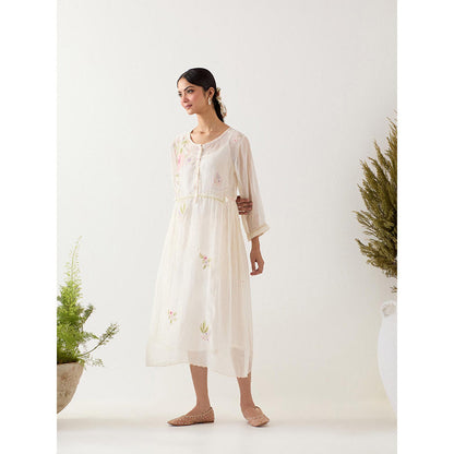 Tatwa Designs White Floral Applique Dress with Slip (Set of 2)