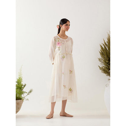 Tatwa Designs White Floral Applique Dress with Slip (Set of 2)