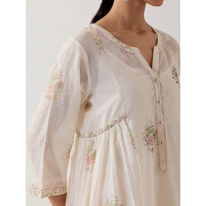 Tatwa Designs White Floral Checks Printed Dress with Slip (Set of 2)