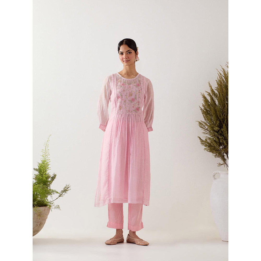 Tatwa Designs Blush Pink Ariel Anarkali Kurta with Pant and Slip (Set of 3)