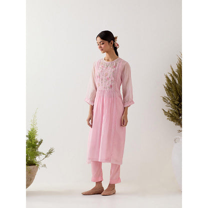 Tatwa Designs Blush Pink Ariel Anarkali Kurta with Pant and Slip (Set of 3)