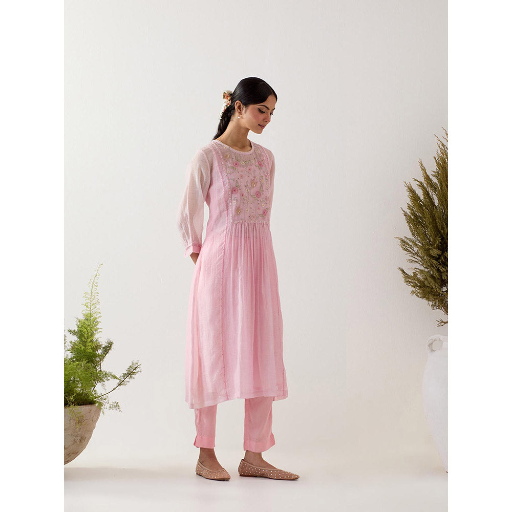 Tatwa Designs Blush Pink Ariel Anarkali Kurta with Pant and Slip (Set of 3)