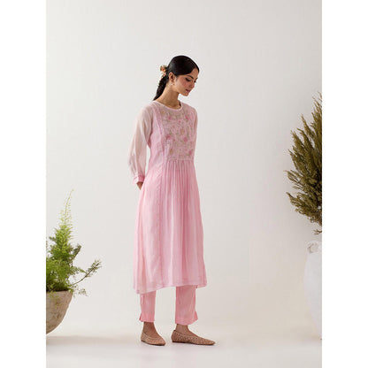 Tatwa Designs Blush Pink Ariel Anarkali Kurta with Pant and Slip (Set of 3)