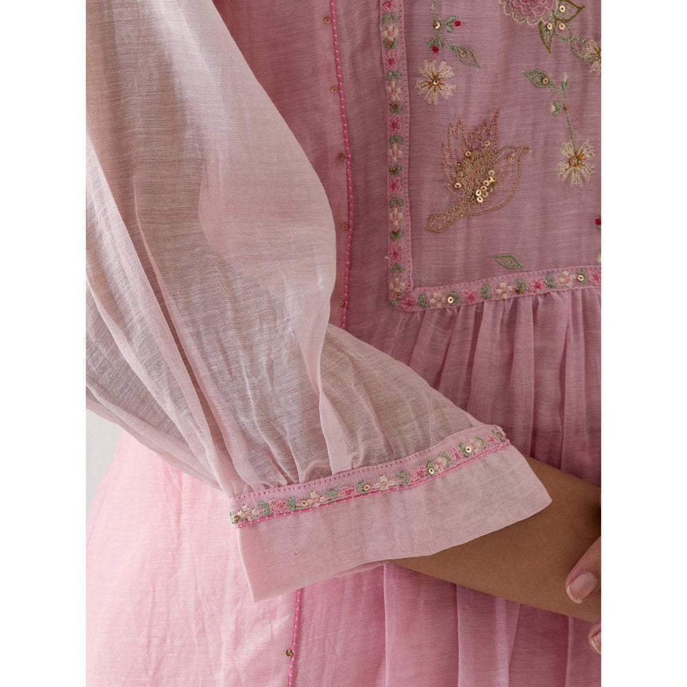 Tatwa Designs Blush Pink Ariel Anarkali Kurta with Pant and Slip (Set of 3)