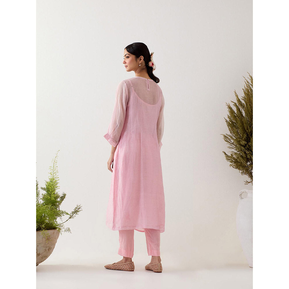 Tatwa Designs Blush Pink Ariel Anarkali Kurta with Pant and Slip (Set of 3)