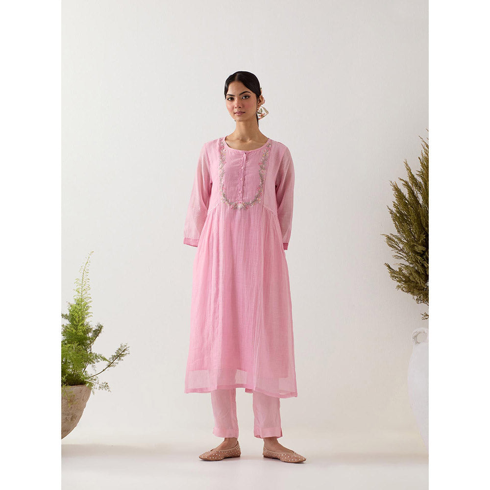 Tatwa Designs Blush Pink Camellia Gathers Kurta With Pant (Set of 2)