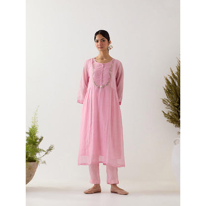 Tatwa Designs Blush Pink Camellia Gathers Kurta With Pant (Set of 2)
