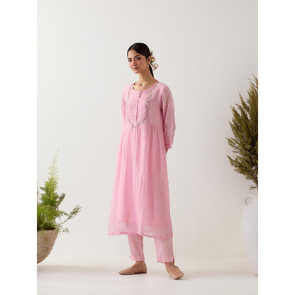 Tatwa Designs Blush Pink Camellia Gathers Kurta With Pant (Set of 2)