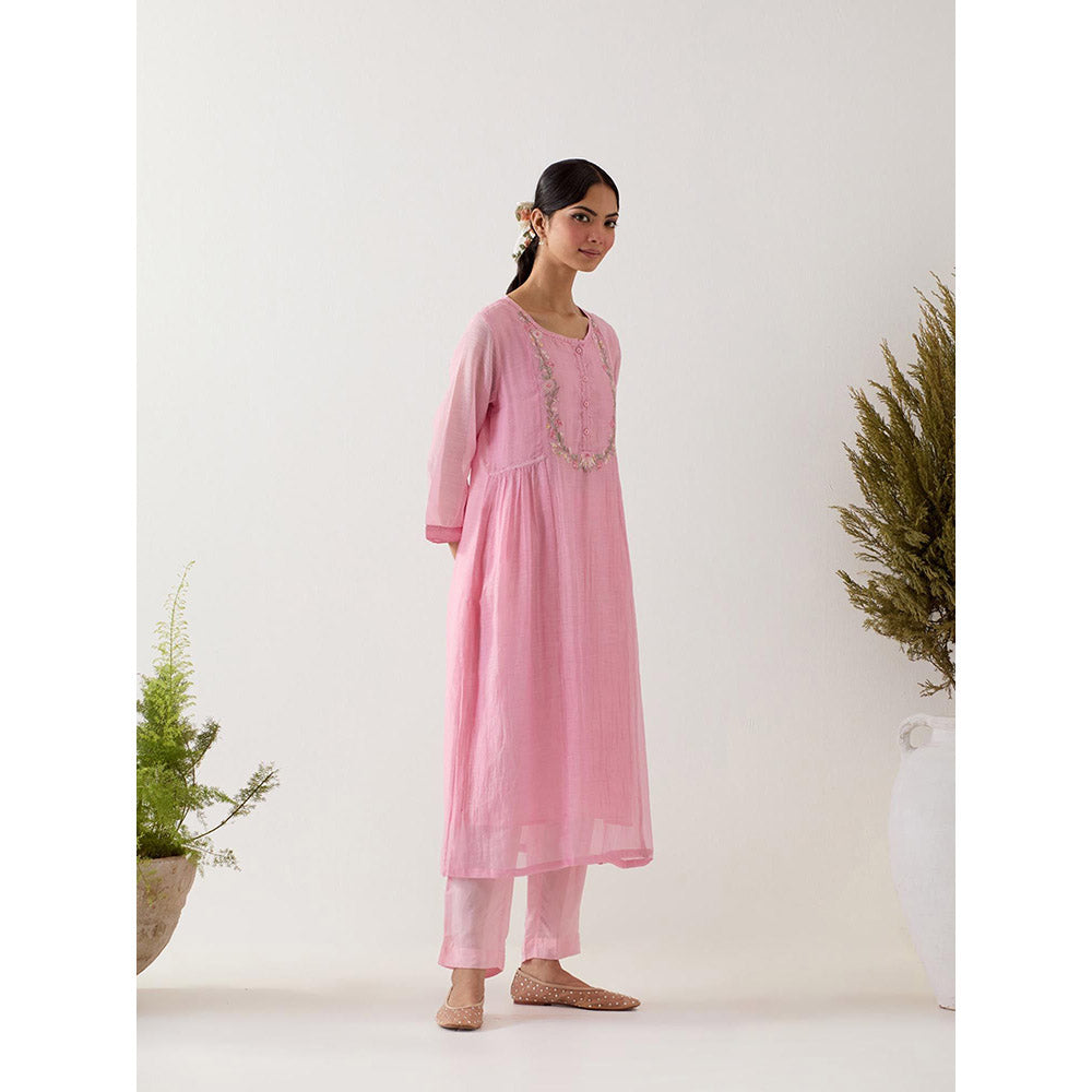 Tatwa Designs Blush Pink Camellia Gathers Kurta With Pant (Set of 2)