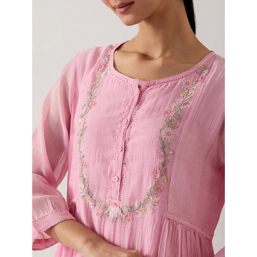 Tatwa Designs Blush Pink Camellia Gathers Kurta With Pant (Set of 2)