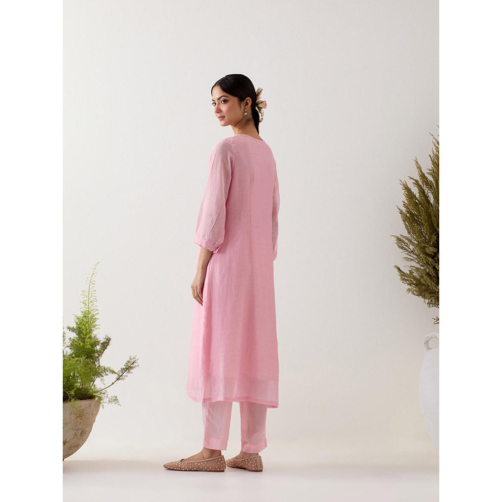 Tatwa Designs Blush Pink Camellia Gathers Kurta With Pant (Set of 2)