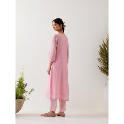Tatwa Designs Blush Pink Camellia Gathers Kurta With Pant (Set of 2)