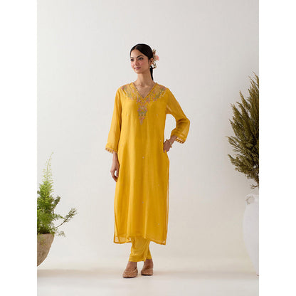 Tatwa Designs Mustard Songbird Kurta with Pant (Set of 2)