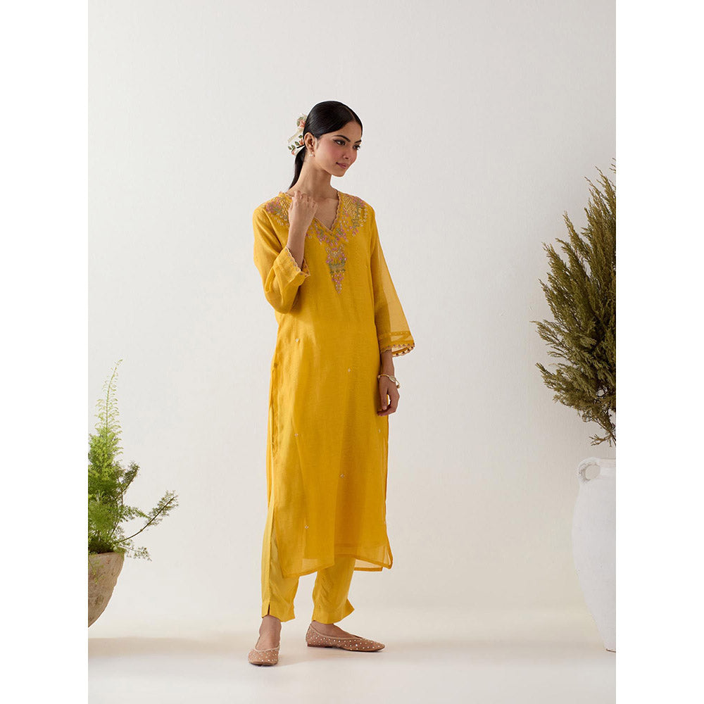 Tatwa Designs Mustard Songbird Kurta with Pant (Set of 2)