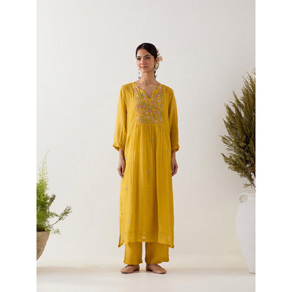 Tatwa Designs Mustard Vineyard Kurta with Pant and Slip (Set of 3)