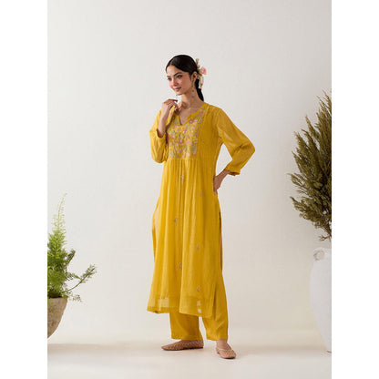 Tatwa Designs Mustard Vineyard Kurta with Pant and Slip (Set of 3)