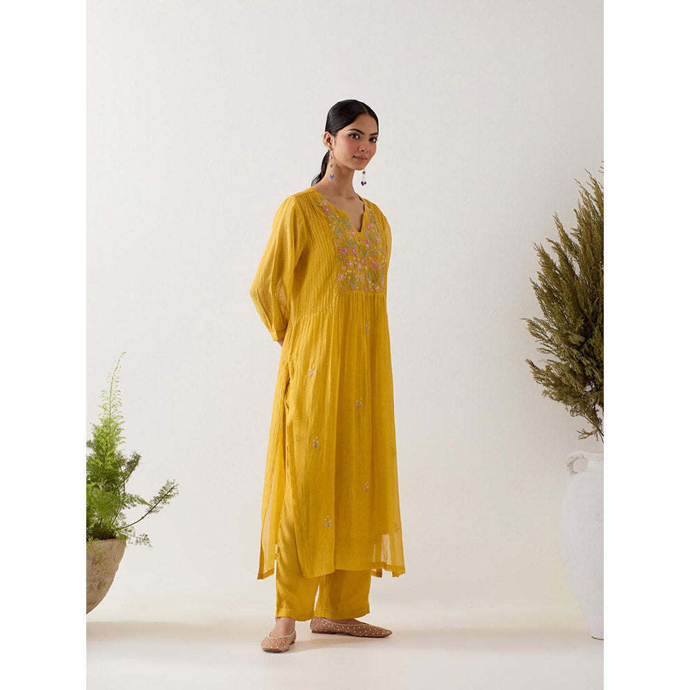 Tatwa Designs Mustard Vineyard Kurta with Pant and Slip (Set of 3)