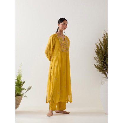 Tatwa Designs Mustard Vineyard Kurta with Pant and Slip (Set of 3)