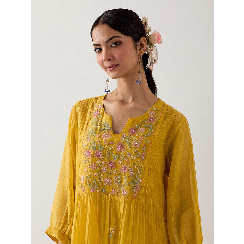 Tatwa Designs Mustard Vineyard Kurta with Pant and Slip (Set of 3)