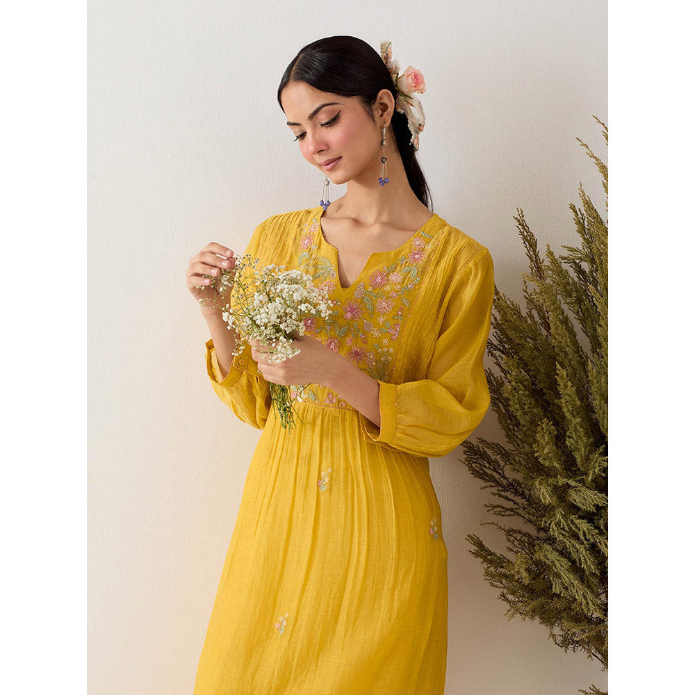 Tatwa Designs Mustard Vineyard Kurta with Pant and Slip (Set of 3)